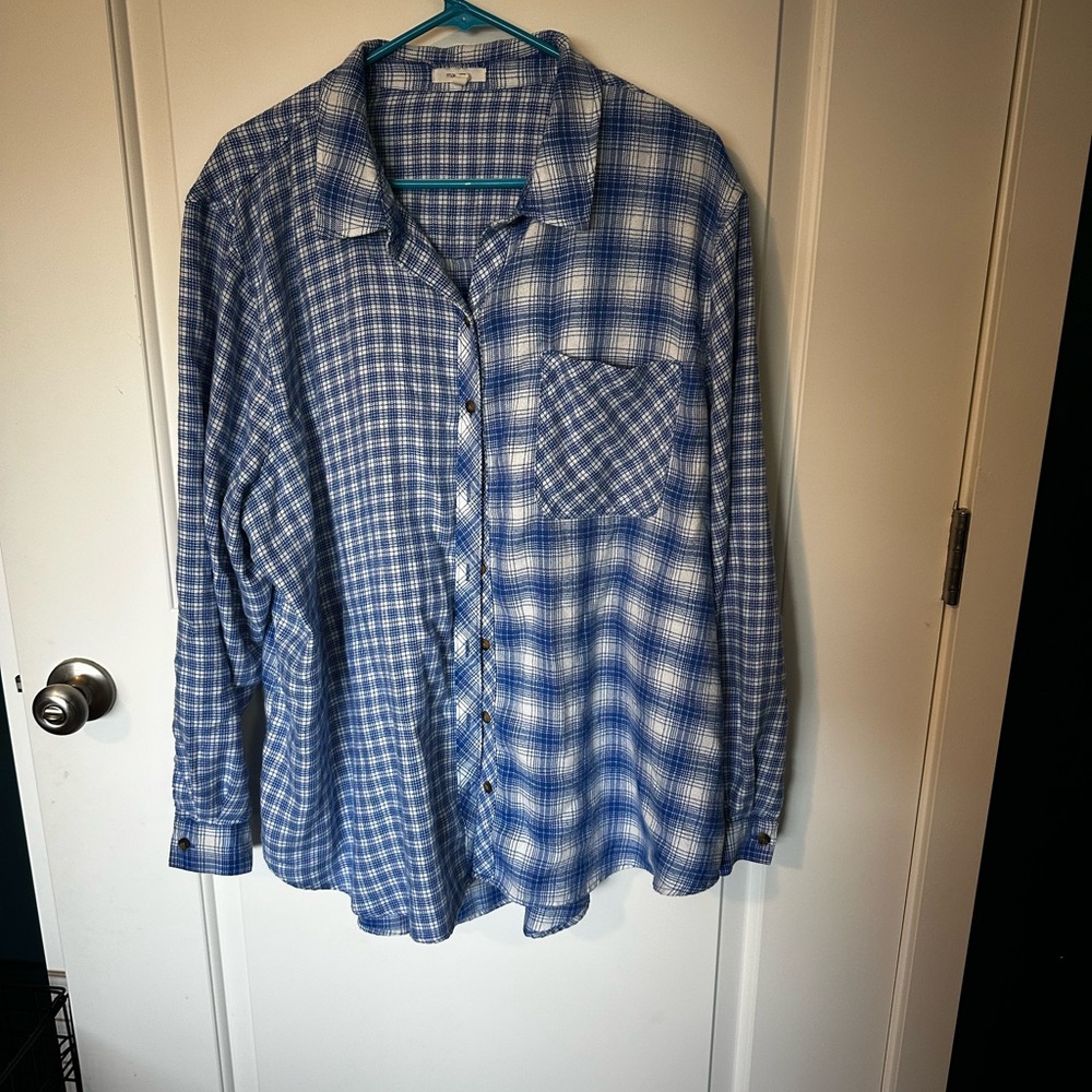 Maurices Blue Button Down Shirt with Mixed Plaid Design